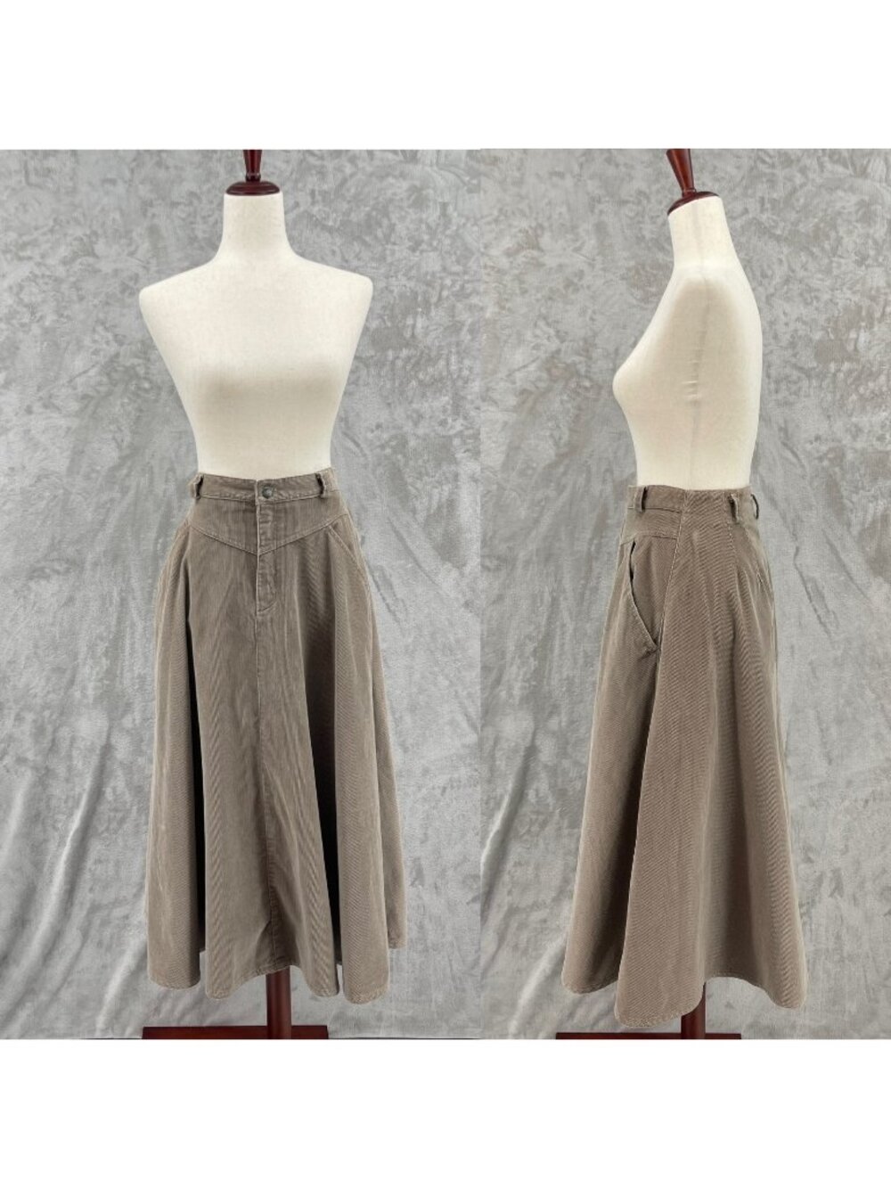 Vintage 80s 90s Liz Sport Brown Corduroy Maxi A-Line Skirt Cotton